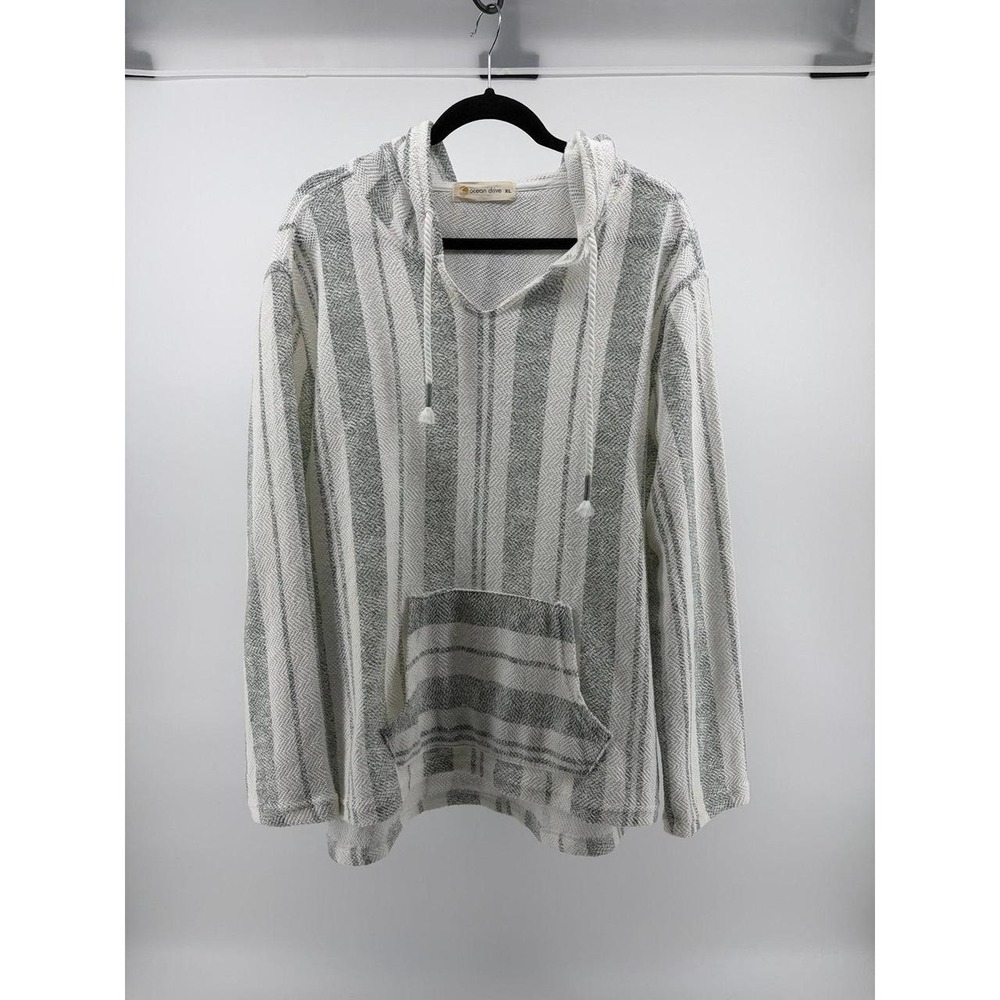 Ocean Drive Blue & White Striped Drawstring Beach Hoodie, Super Soft, Size XL